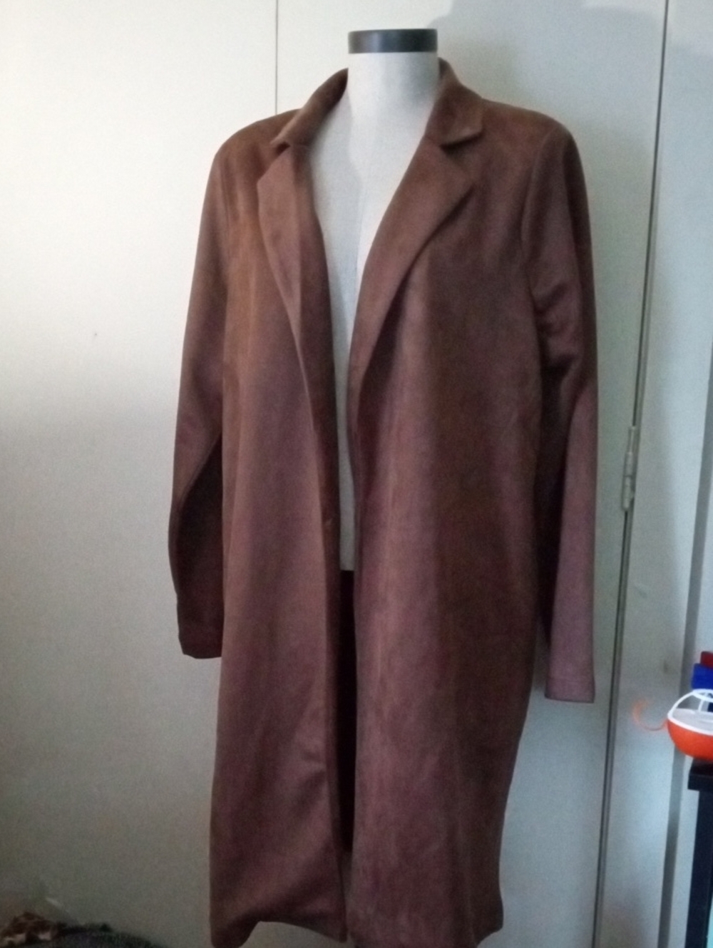 NWT Jade and Ivory Women's Brown Open-Front Faux Suede Long Shacket Blazer Large